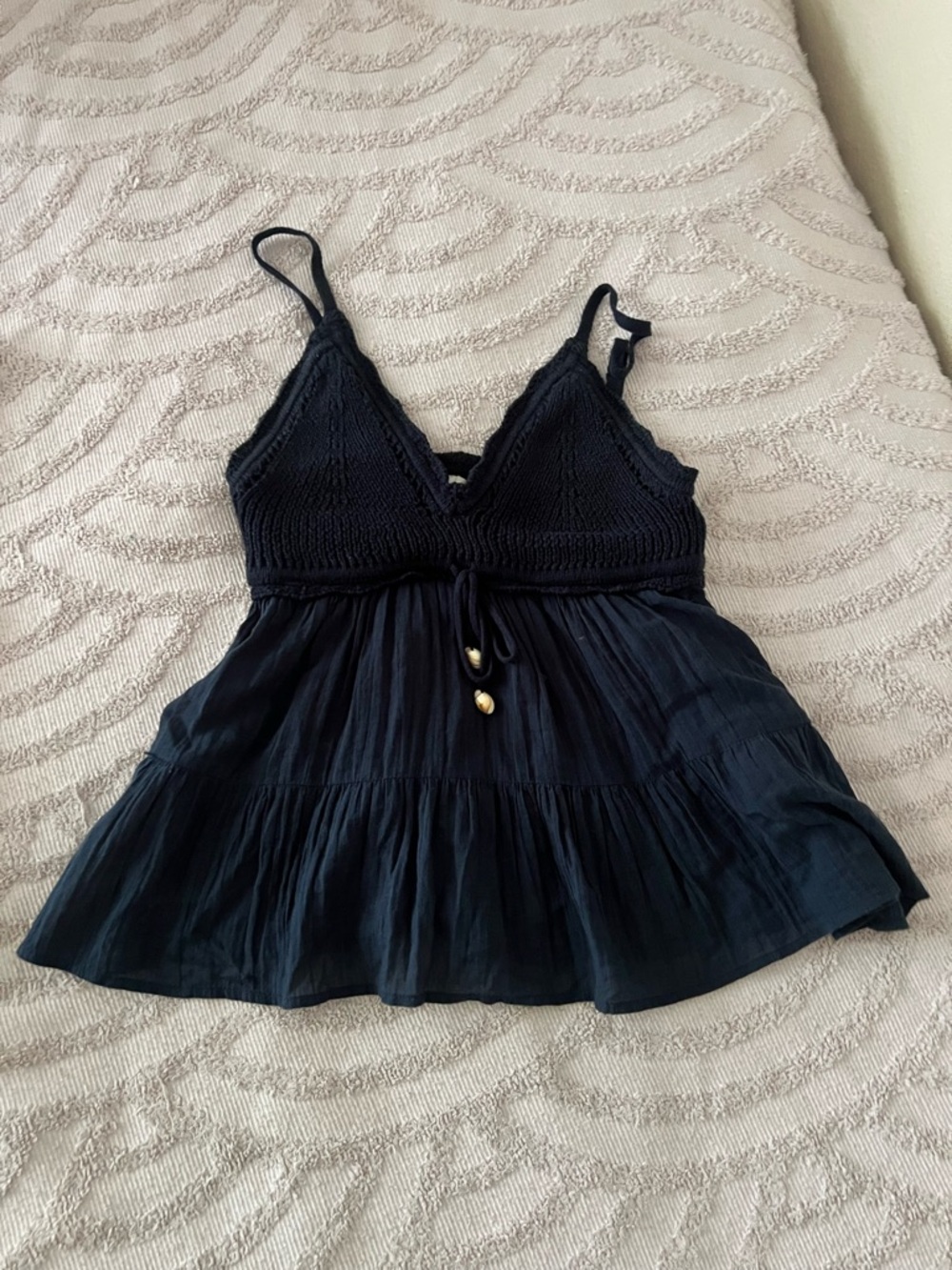 Hollister Navy Crochet-Trim Tiered Camisole